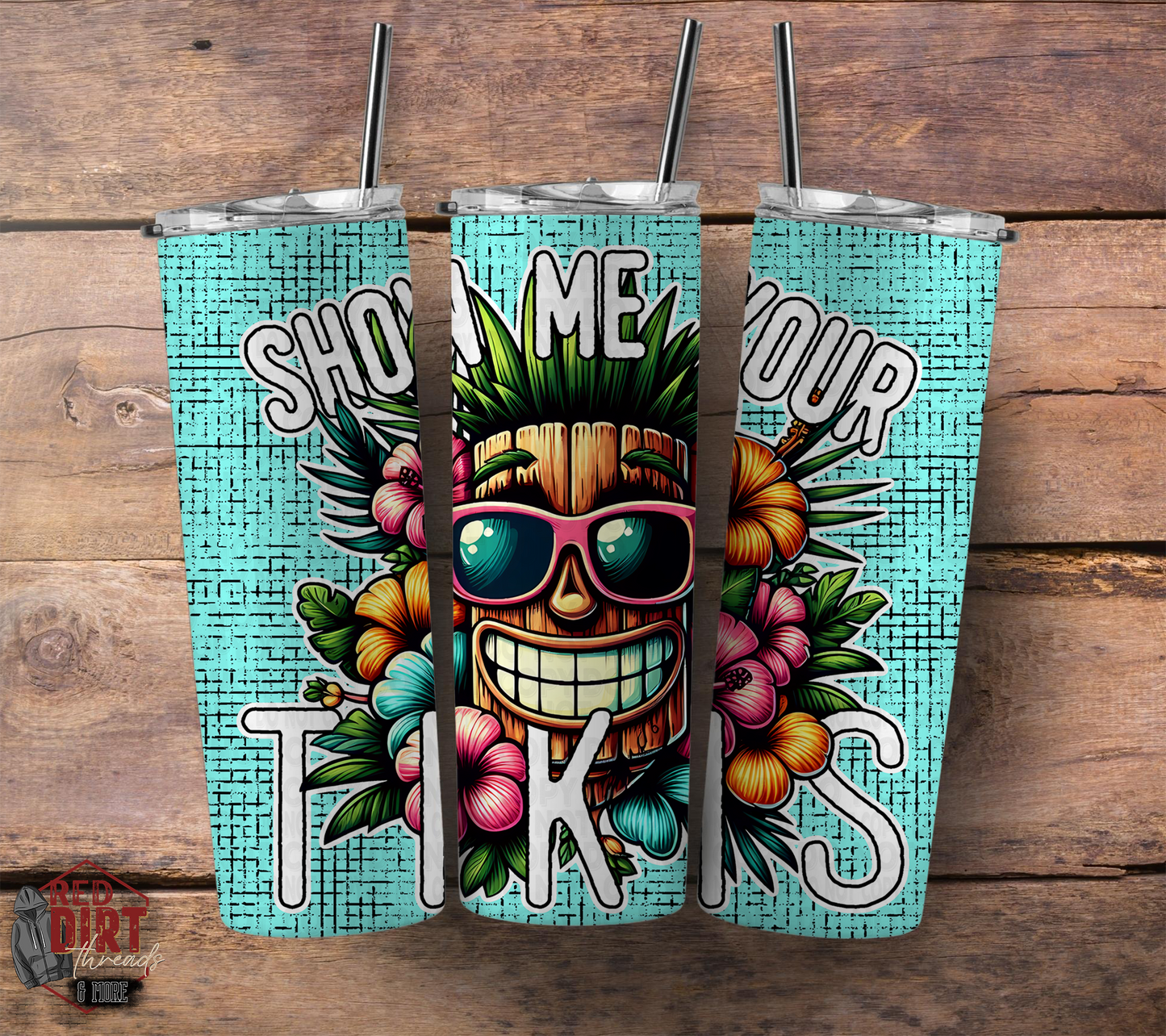 Show Me Your Tikis Insulated Tumbler with Plastic Lid and Sealed Reusable Straw | Trendy Summer Cup | Hot/Cold Tumbler