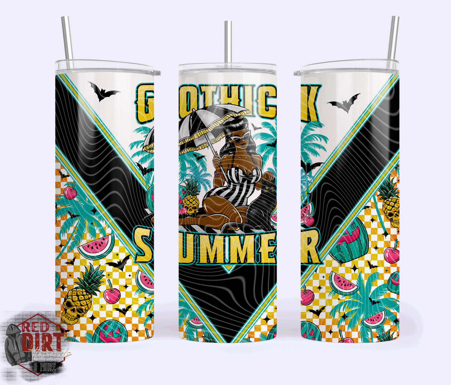 Gothic Summer Insulated Tumbler with Plastic Lid and Sealed Reusable Straw | Trendy Summer Cup | Hot/Cold Tumbler