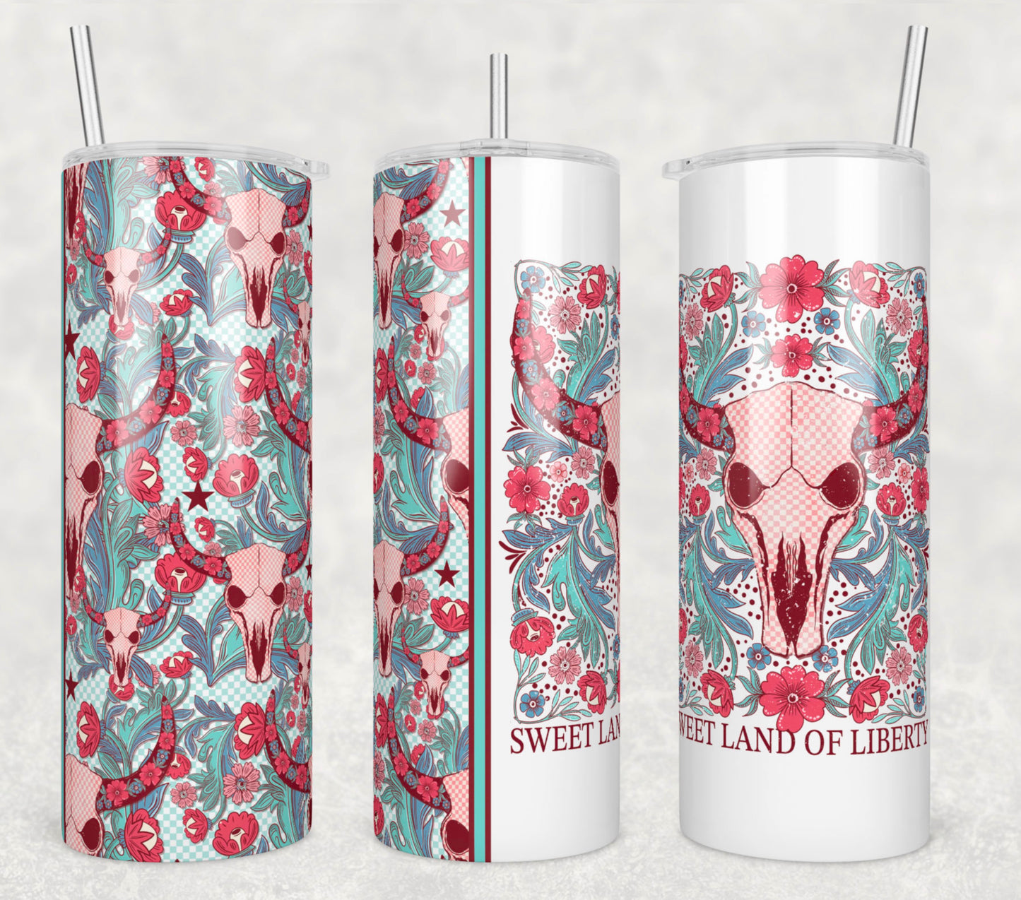 Sweet Land of Liberty Insulated Tumbler with Plastic Lid and Sealed Reusable Straw | Trendy Fourth of July Cup | Hot/Cold Tumbler