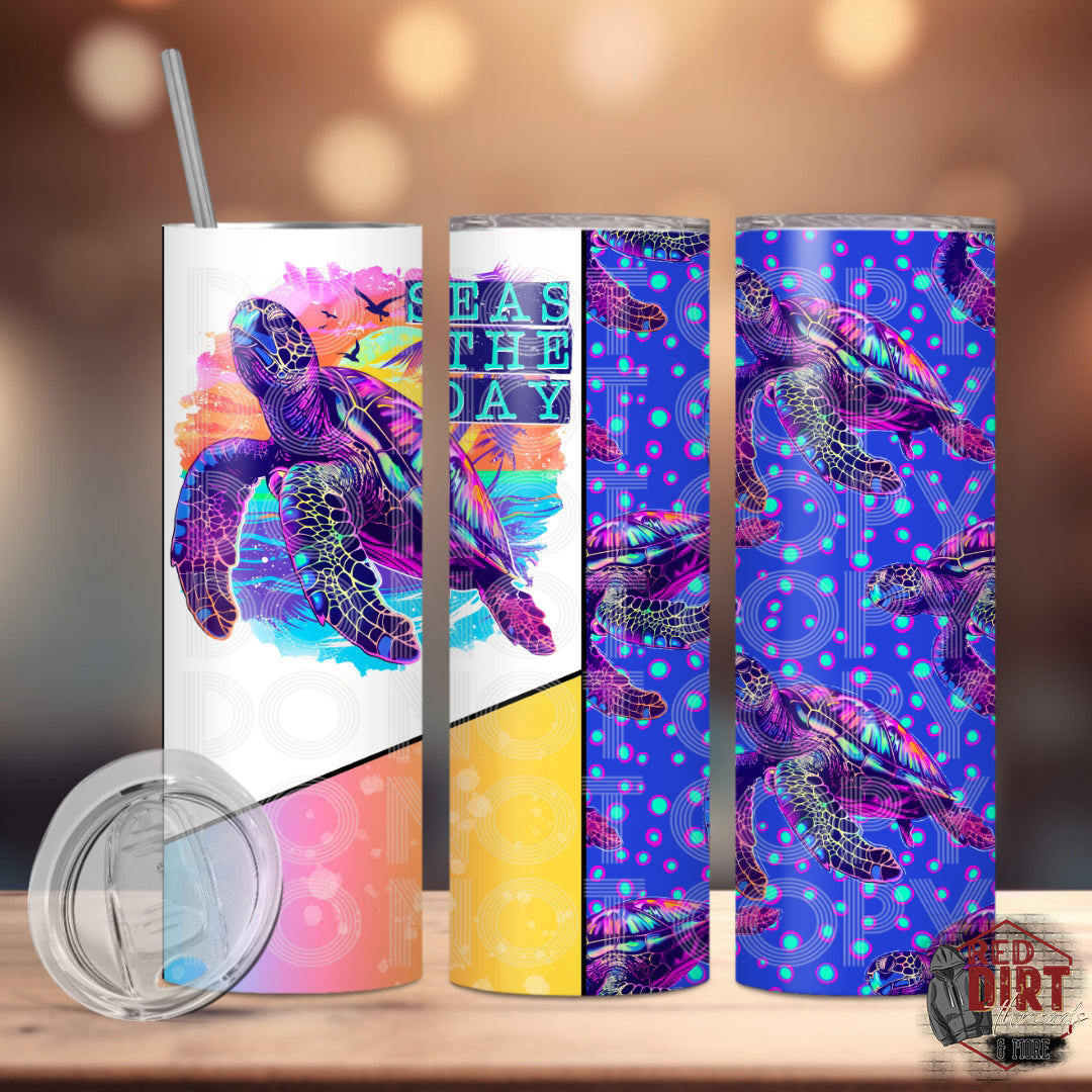 Seas the Day Insulated Tumbler with Plastic Lid and Sealed Reusable Straw | Trendy Cup | Hot/Cold Tumbler