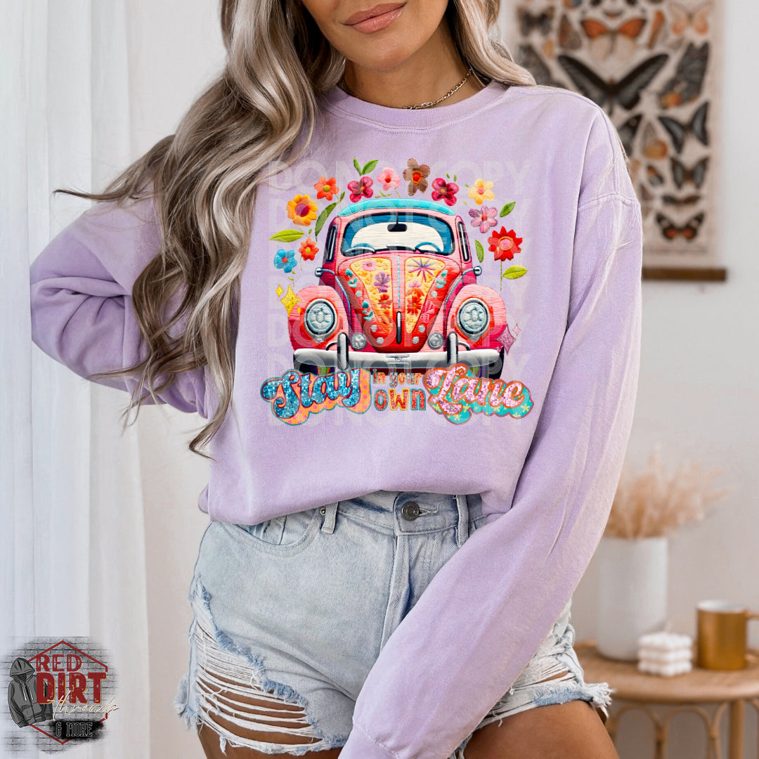 Stay in your own Lane DTF Transfer | Trendy Faux Embroidery DTF Transfer | Ready to Press | High Quality DTF Transfers | Fast Shipping