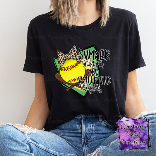 Summer Nights And Ball Field Lights T-Shirt | Trendy Softball Shirt | Fast Shipping | Super Soft Shirts for Men/Women/Kid's | Bella Canvas