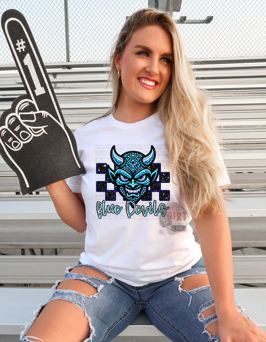 Blue Devils Faux Rhinestone T-Shirt | Trendy School Spirit Shirt | Fast Shipping | Super Soft Shirts for Men/Women/Kid's | Bella Canvas