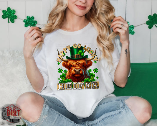 Happy Go Lucky Heifer T-Shirt | Trendy St. Patrick's Day Shirt | Fast Shipping | Super Soft Shirts for Men/Women/Kid's