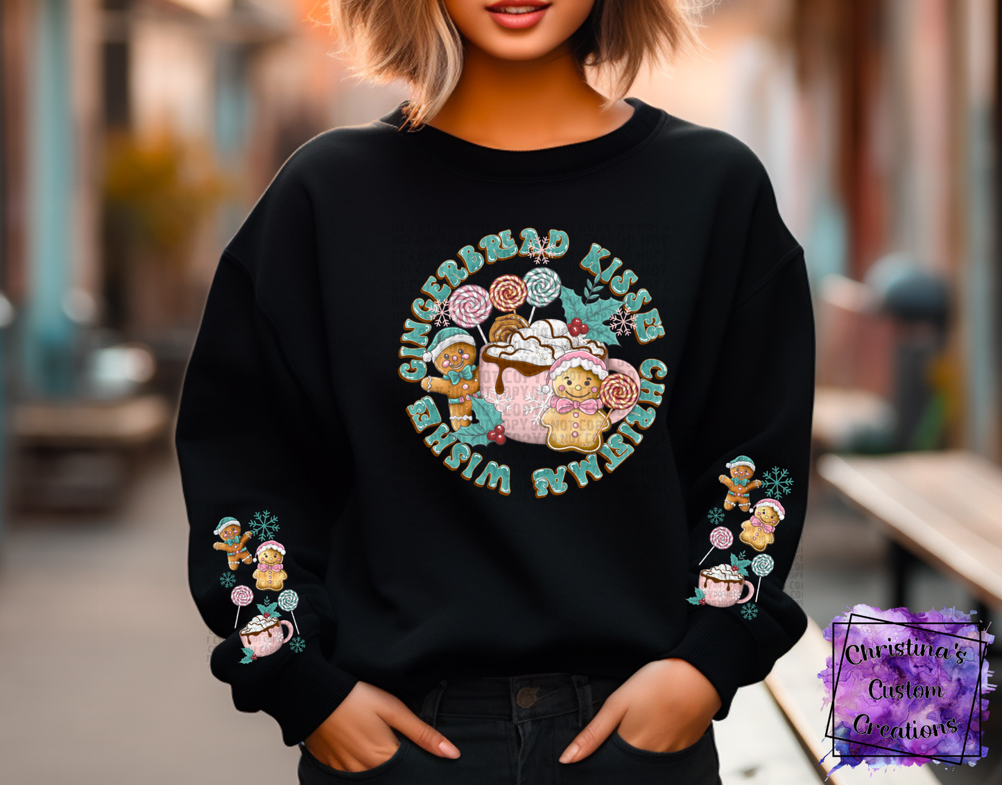 Gingerbread Kisses Sweat Shirt | Trendy Christmas Hoodie with Sleeves| Fast Shipping | Super Soft Shirts for Women