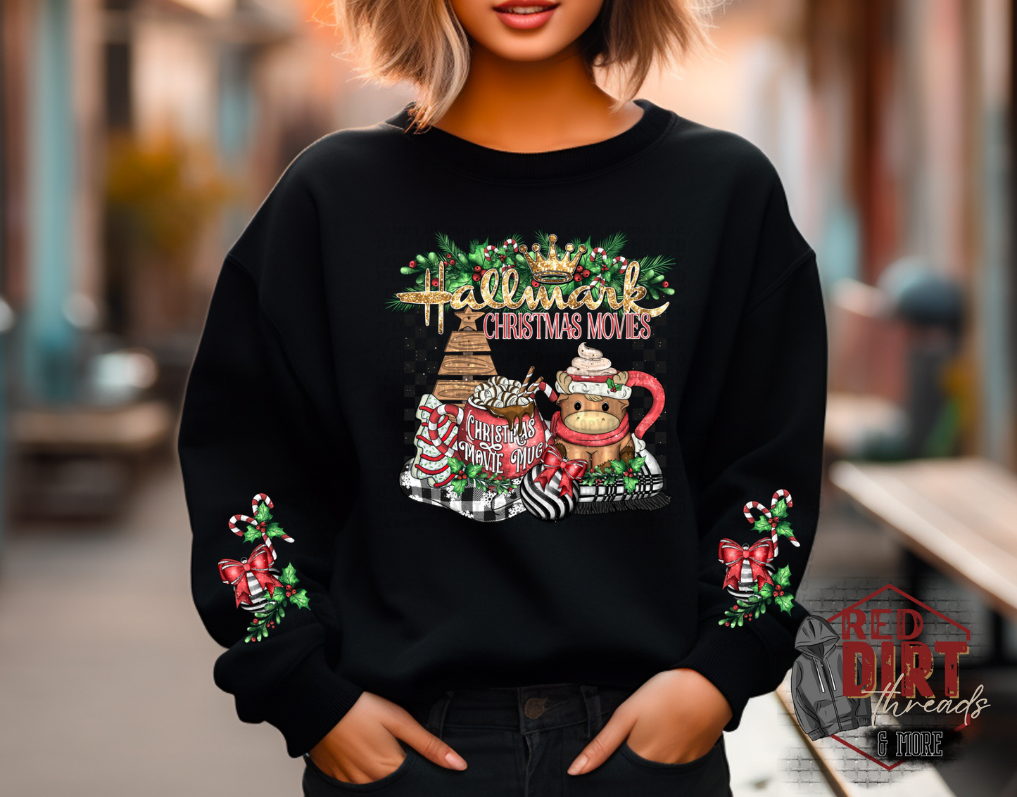 Christmas Movies and Hot Cocoa Sweat Shirt | Trendy Christmas Hoodie with Sleeves | Fast Shipping | Super Soft Shirts for Women