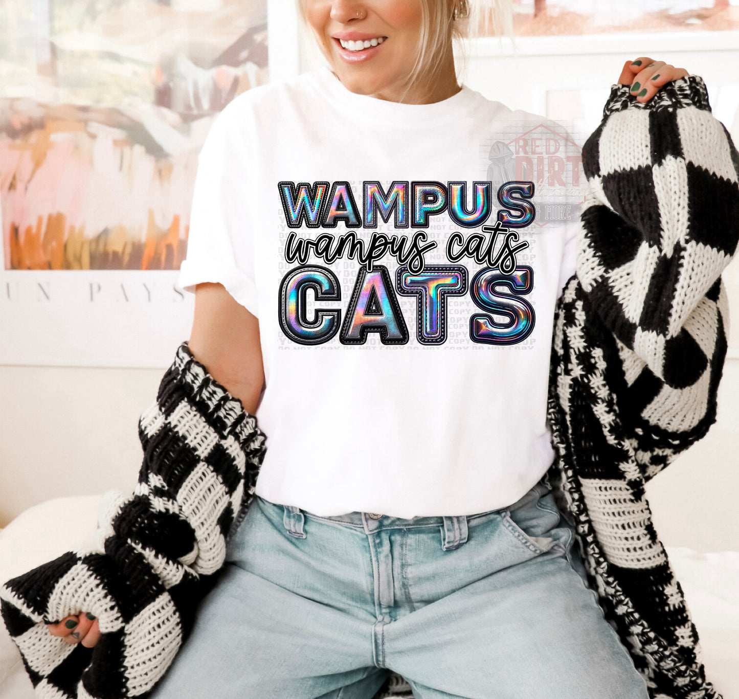 Wampus Cats Faux Holographic T-Shirt | Trendy School Spirit Shirt | Fast Shipping | Super Soft Shirts for Men/Women/Kid's | Bella Canvas