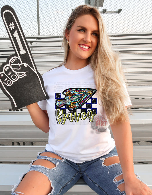 Braves Faux Rhinestone T-Shirt | Trendy School Spirit Shirt | Fast Shipping | Super Soft Shirts for Men/Women/Kid's | Bella Canvas