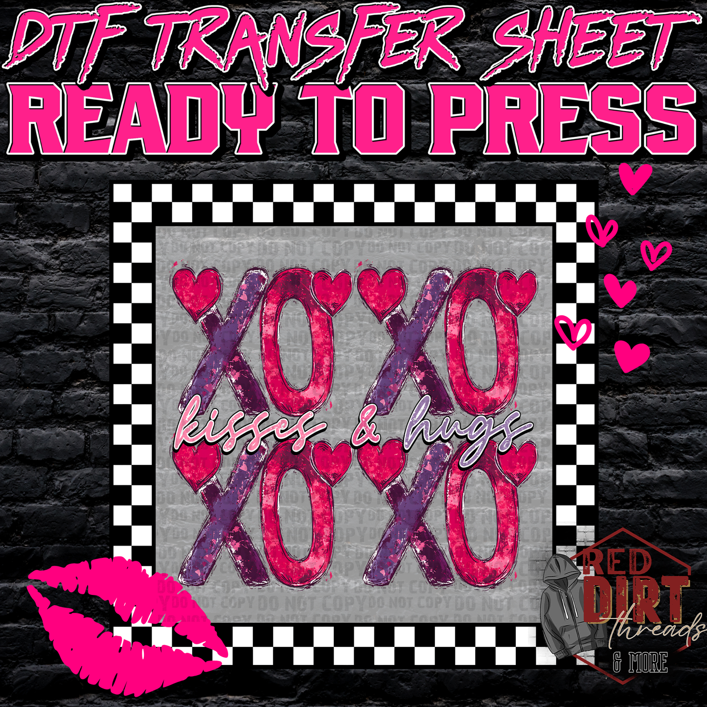 Kisses and Hugs DTF Transfer | Trendy Valentine's Day DTF Transfer | Ready to Press | High Quality DTF Transfers | Fast Shipping