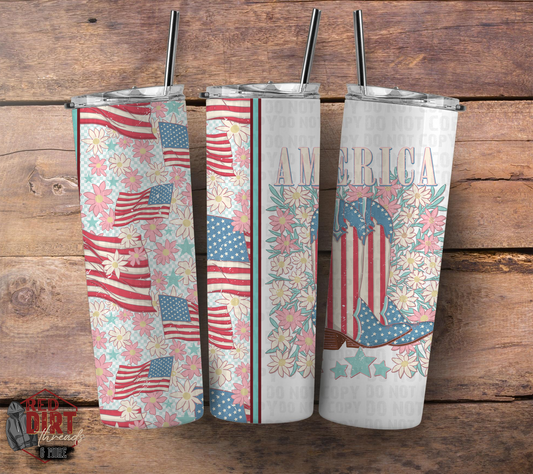 America Insulated Tumbler with Plastic Lid and Sealed Reusable Straw | Trendy Cup | Hot/Cold Tumbler