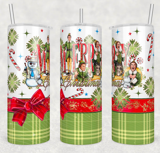 Merry Christmas Buddy Insulated Tumbler with Plastic Lid and Sealed Reusable Straw | Trendy Christmas Cup | Hot/Cold Tumbler