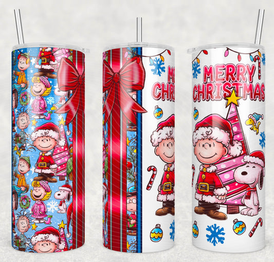 Merry Christmas Insulated Tumbler with Plastic Lid and Sealed Reusable Straw | Trendy Christmas Cup | Hot/Cold Tumbler