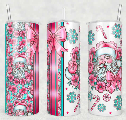 Pink Santa Insulated Tumbler with Plastic Lid and Sealed Reusable Straw | Trendy Christmas Cup | Hot/Cold Tumbler