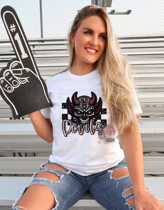 Devils Faux Rhinestones DTF Transfer | Trendy School Spirit DTF Transfer | Ready to Press | High Quality DTF Transfers | Fast Shipping