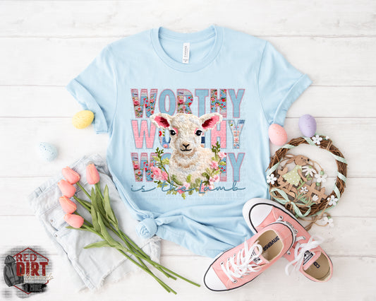 Worthy is the Lamb DTF Transfer | Trendy Easter Faux Embroidery DTF Transfer | Ready to Press | High Quality DTF Transfers | Fast Shipping