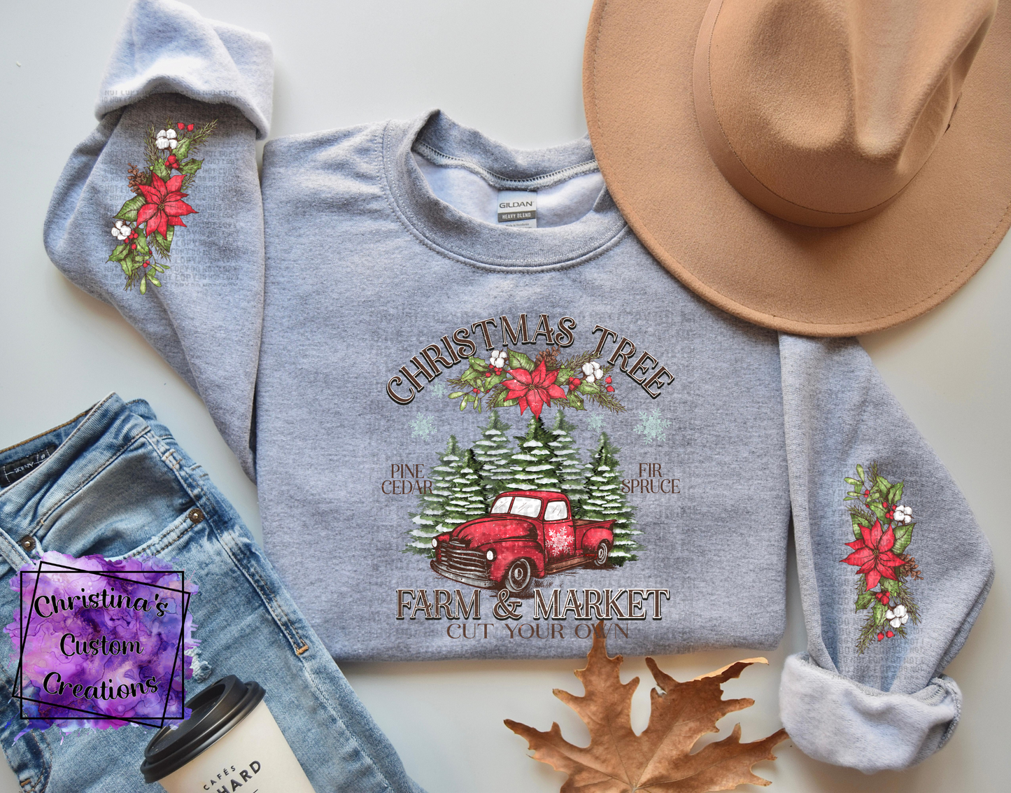 Vintage Christmas Tree Farm Sweat Shirt | Trendy Christmas Hoodie with Sleeves | Fast Shipping | Super Soft Shirts for Women