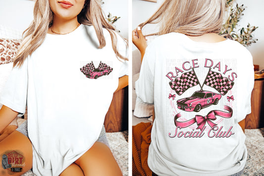 Race Days Social Club DTF Transfer with Pocket | Trendy Racing DTF Transfer | High Quality Image Transfers | Ready to Press | Fast Shipping