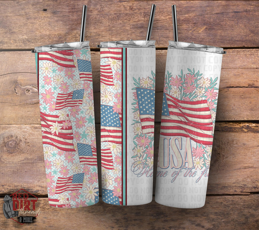 USA Insulated Tumbler with Plastic Lid and Sealed Reusable Straw | Trendy Cup | Hot/Cold Tumbler