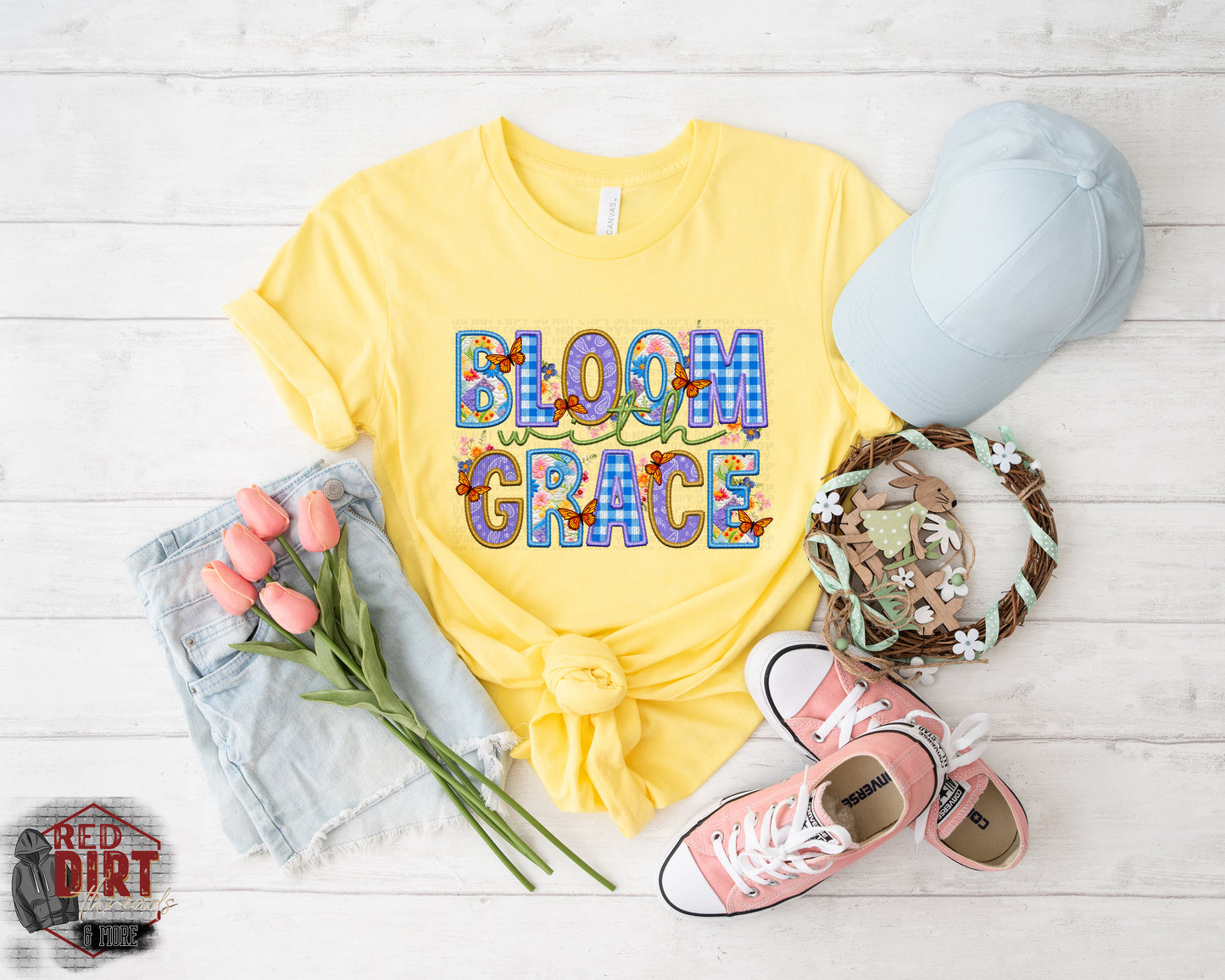 Bloom with Grace DTF Transfer | Trendy Easter Faux Embroidery DTF Transfer | Ready to Press | High Quality DTF Transfers | Fast Shipping