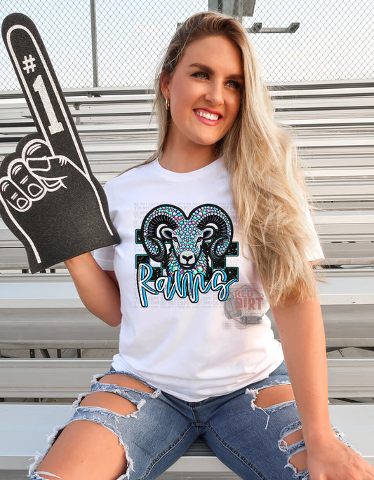 Rams Faux Rhinestone T-Shirt | Trendy School Spirit Shirt | Fast Shipping | Super Soft Shirts for Men/Women/Kid's | Bella Canvas