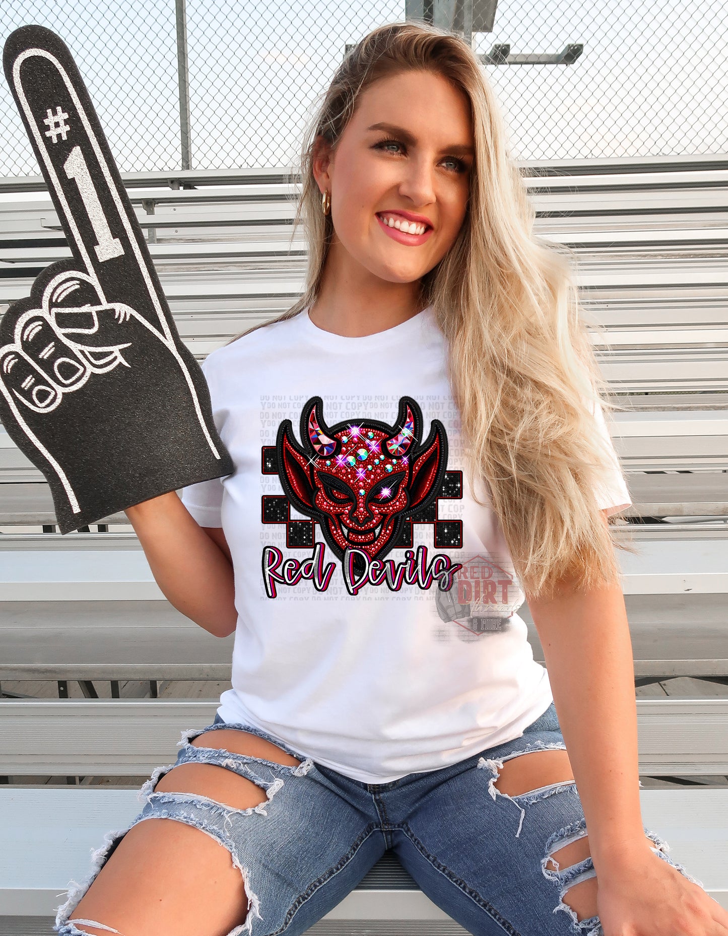 Red Devils Faux Rhinestone T-Shirt | Trendy School Spirit Shirt | Fast Shipping | Super Soft Shirts for Men/Women/Kid's | Bella Canvas