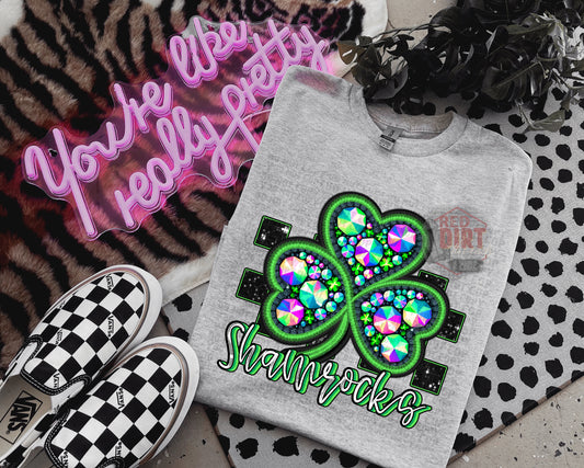 Shamrocks Faux Rhinestone T-Shirt | Trendy School Spirit Shirt | Fast Shipping | Super Soft Shirts for Men/Women/Kid's | Bella Canvas