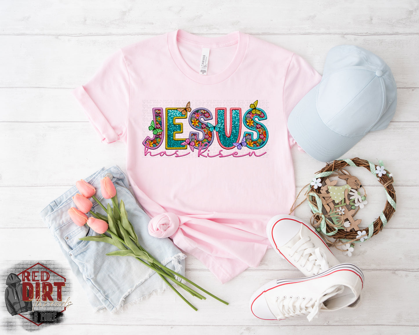 Jesus Has Risen DTF Transfer | Trendy Easter Faux Embroidery DTF Transfer | Ready to Press | High Quality DTF Transfers | Fast Shipping