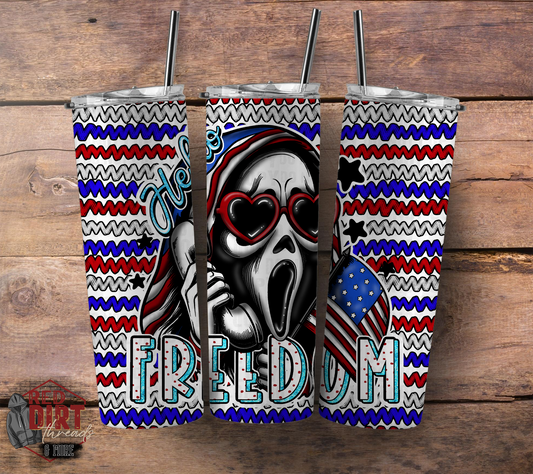 Hello Freedom Insulated Tumbler with Plastic Lid and Sealed Reusable Straw | Trendy Fourth of July Cup | Hot/Cold Tumbler