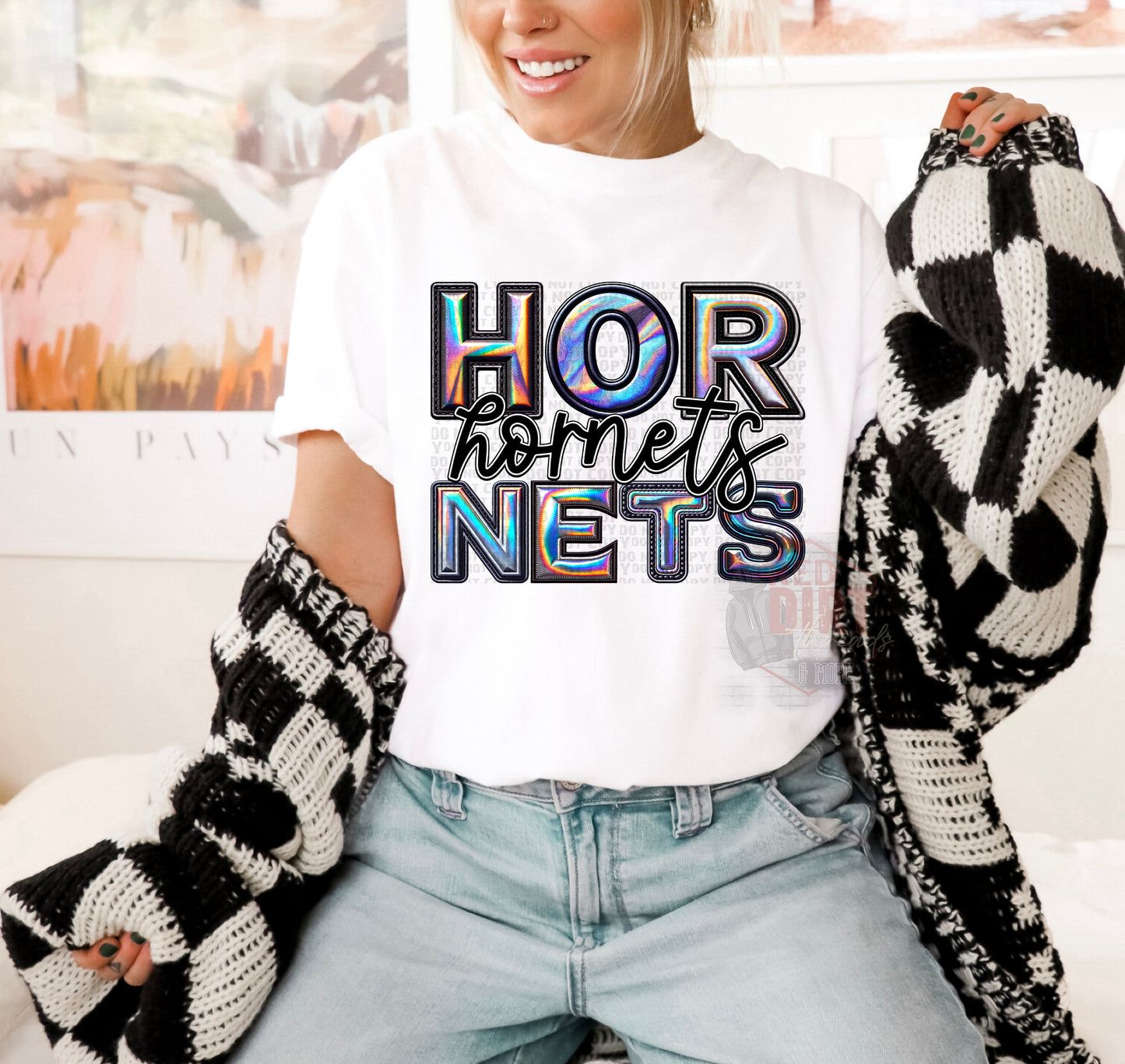 Hornets Faux Holographic T-Shirt | Trendy School Spirit Shirt | Fast Shipping | Super Soft Shirts for Men/Women/Kid's | Bella Canvas