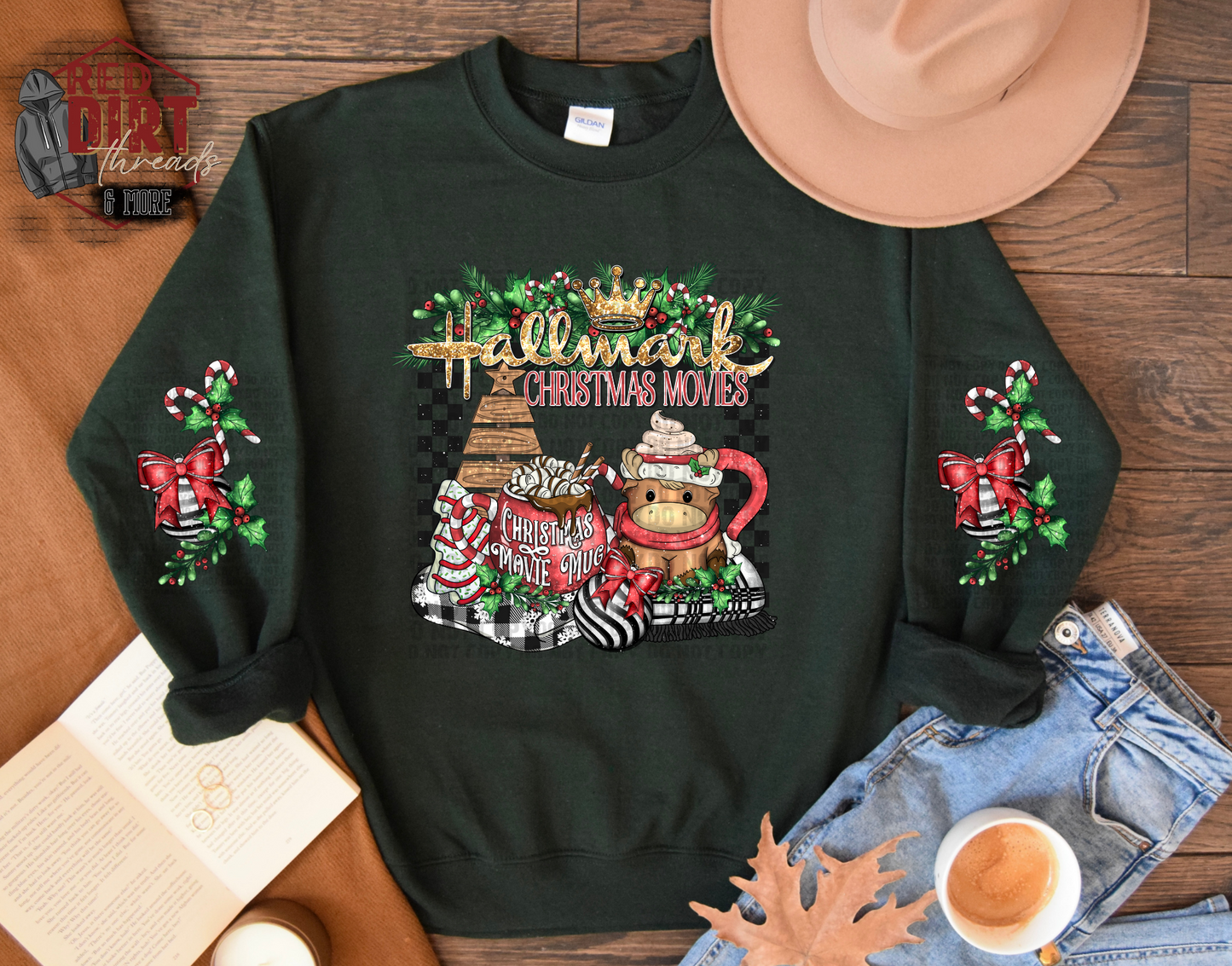 Christmas Movies and Hot Cocoa Sweat Shirt | Trendy Christmas Hoodie with Sleeves | Fast Shipping | Super Soft Shirts for Women