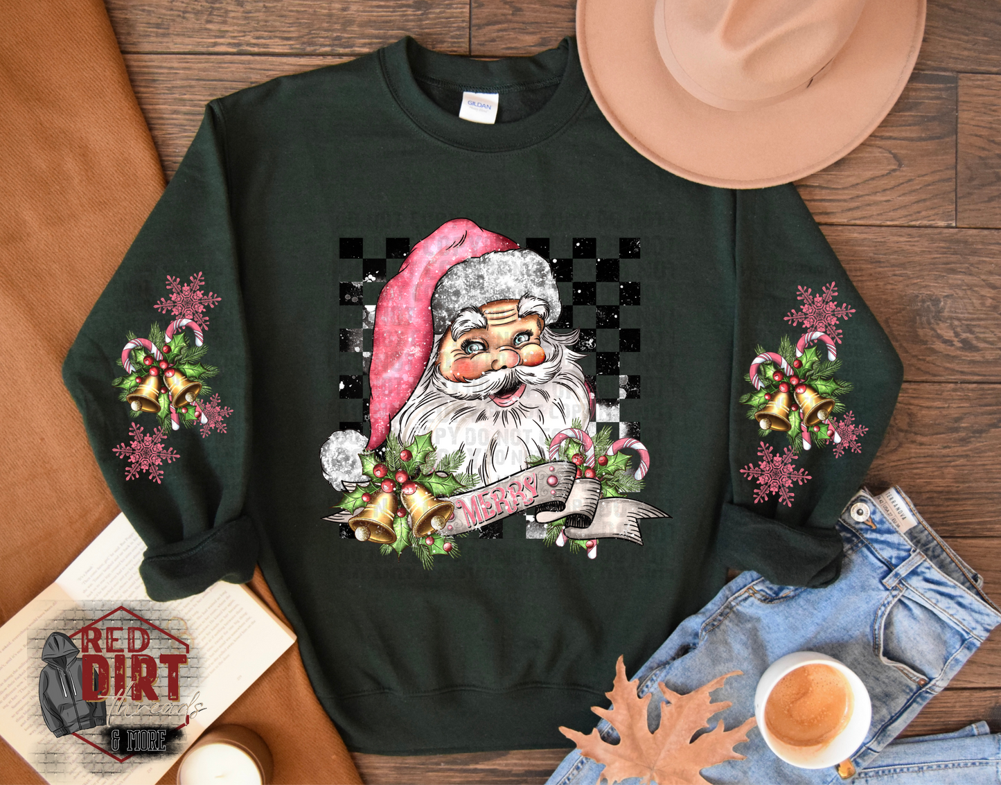 Vintage Pink Santa Sweat Shirt | Trendy Christmas Hoodie with Sleeves | Fast Shipping | Super Soft Shirts for Women