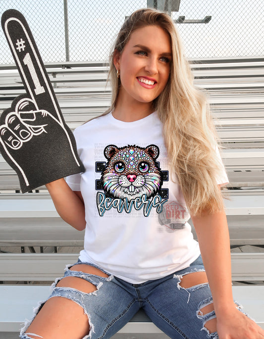 Beavers Faux Rhinestone T-Shirt | Trendy School Spirit Shirt | Fast Shipping | Super Soft Shirts for Men/Women/Kid's | Bella Canvas