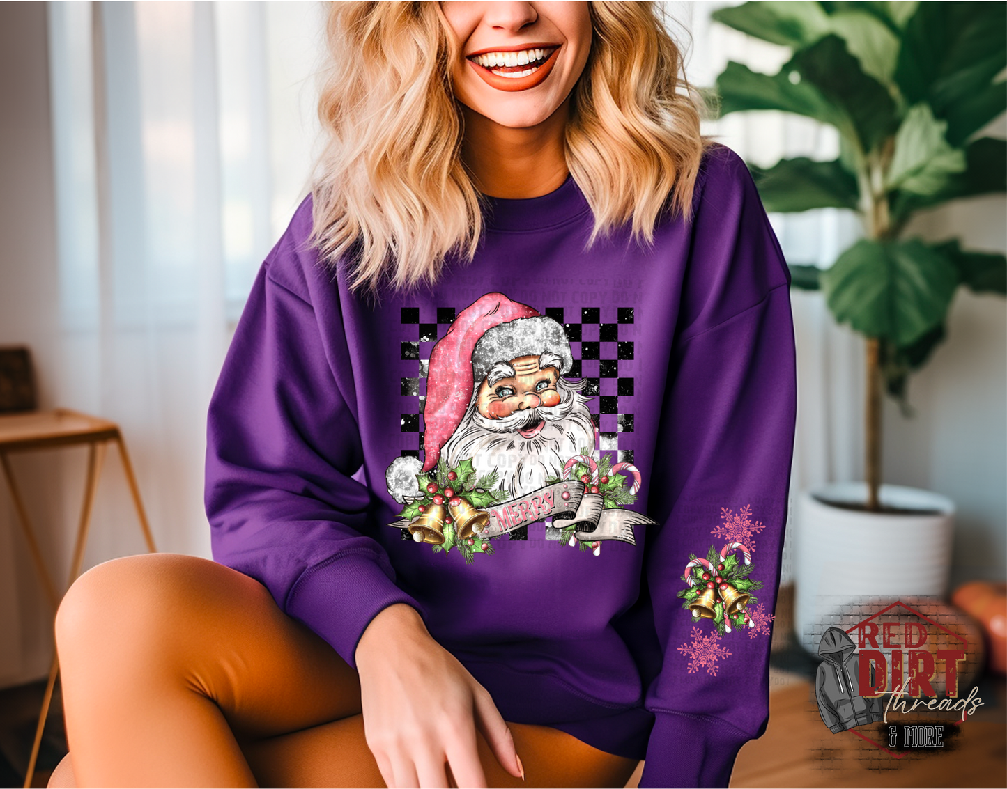 Vintage Pink Santa Sweat Shirt | Trendy Christmas Hoodie with Sleeves | Fast Shipping | Super Soft Shirts for Women