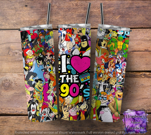 I Love the 90's Insulated Tumbler with Plastic Lid and Sealed Reusable Straw | Retro 90's Cup | Hot/Cold Tumbler