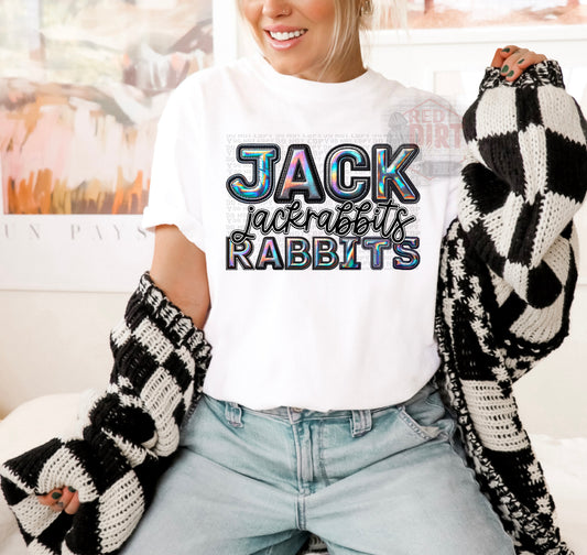 Jackrabbits Faux Holographic T-Shirt | Trendy School Spirit Shirt | Fast Shipping | Super Soft Shirts for Men/Women/Kid's | Bella Canvas