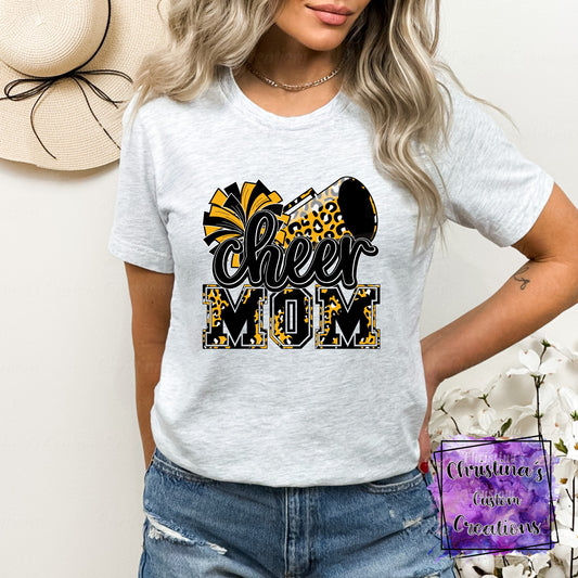 Black and Gold Cheer Mom T-Shirt | Trendy School Spirit Shirt | Fast Shipping | Super Soft Shirts for Men/Women/Kid's | Bella Canvas