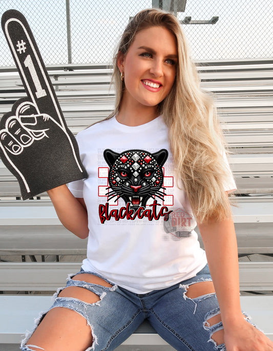 Blackcats Faux Rhinestone T-Shirt | Trendy School Spirit Shirt | Fast Shipping | Super Soft Shirts for Men/Women/Kid's | Bella Canvas