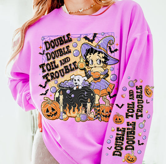 Double Double Toil and Trouble DTF Transfer with Sleeve | Trendy Halloween DTF Transfer | High Quality Image Transfers | Ready to Press | Fast Shipping