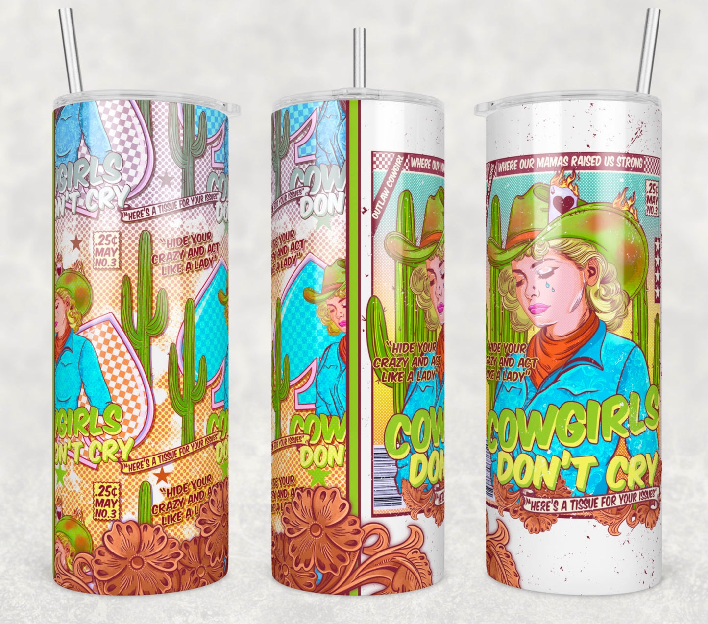 Cowgirls Don't Cry Insulated Tumbler with Plastic Lid and Sealed Reusable Straw | Trendy Music Cup | Hot/Cold Tumbler