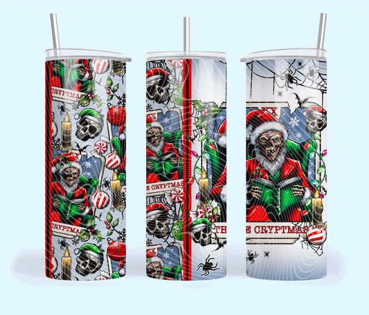 The Cryptmas Insulated Tumbler with Plastic Lid and Sealed Reusable Straw | Trendy Creepy Christmas Tarot Cup | Hot/Cold Tumbler