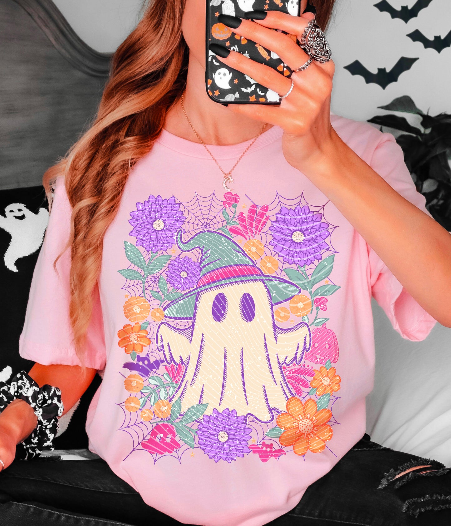 Floral Ghost DTF Transfer | Trendy Halloween DTF Transfer | Ready to Press | High Quality DTF Transfers | Fast Shipping