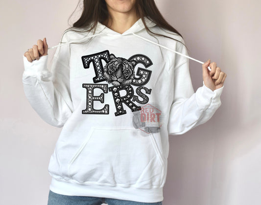 Tigers Faux Rhinestone Sweat Shirt | Trendy School Spirit Hoodie with Sleeves | Fast Shipping | Super Soft Shirts for Women