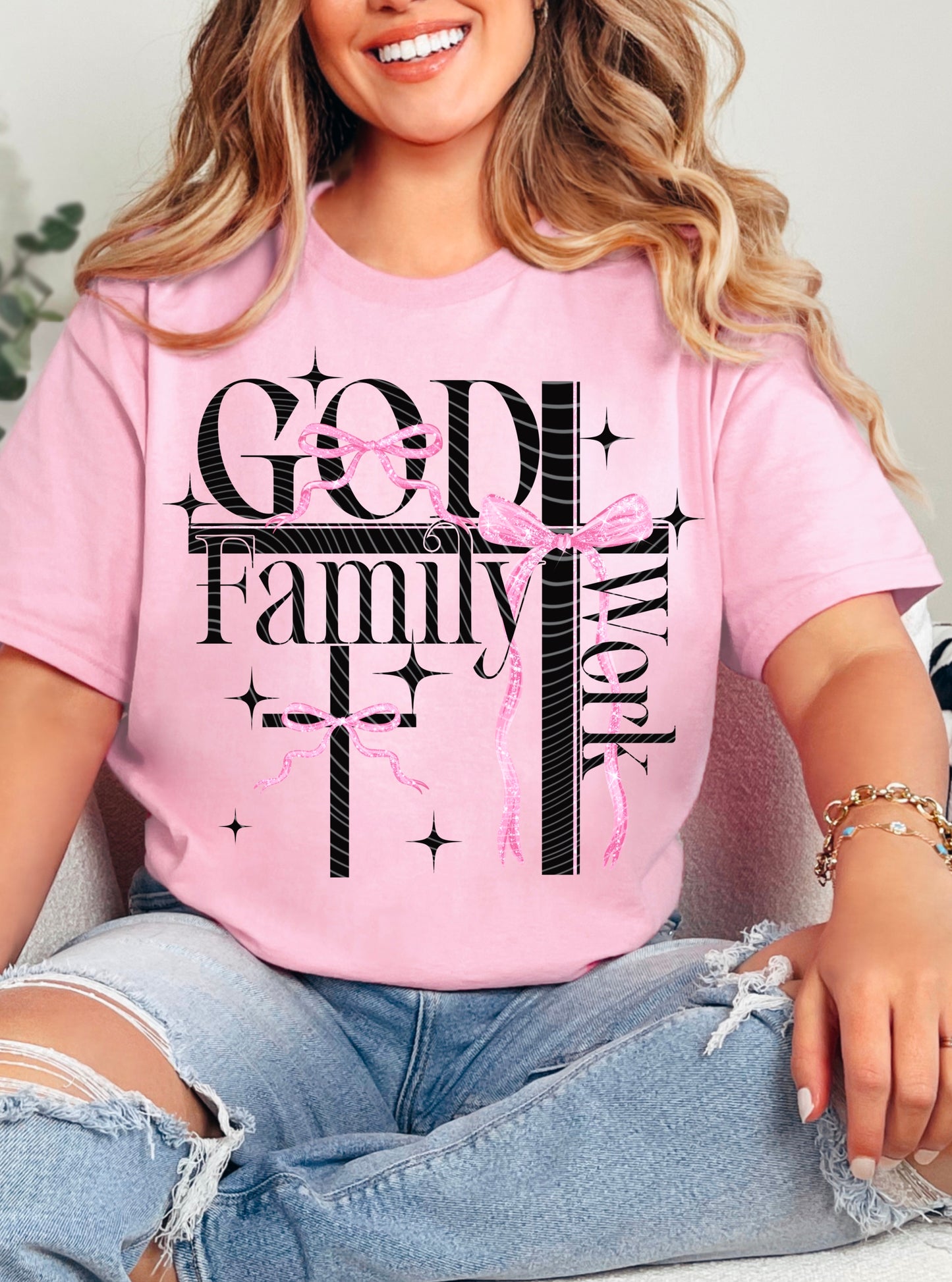 God Family Work DTF Transfer | Trendy Religious DTF Transfer | Ready to Press | High Quality DTF Transfers | Fast Shipping