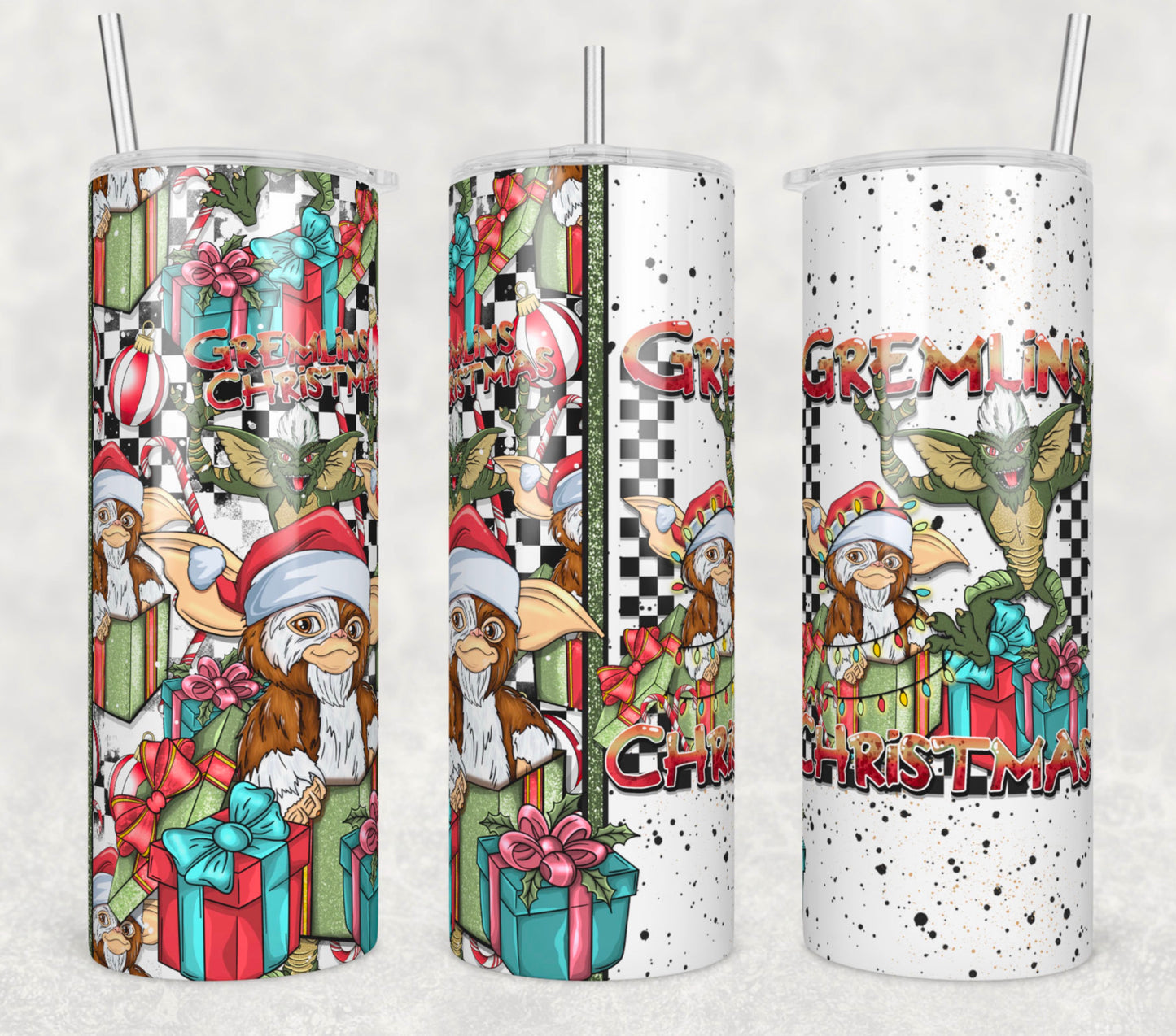 Christmas Gizmo Insulated Tumbler with Plastic Lid and Sealed Reusable Straw | Trendy Christmas Cup | Hot/Cold Tumbler