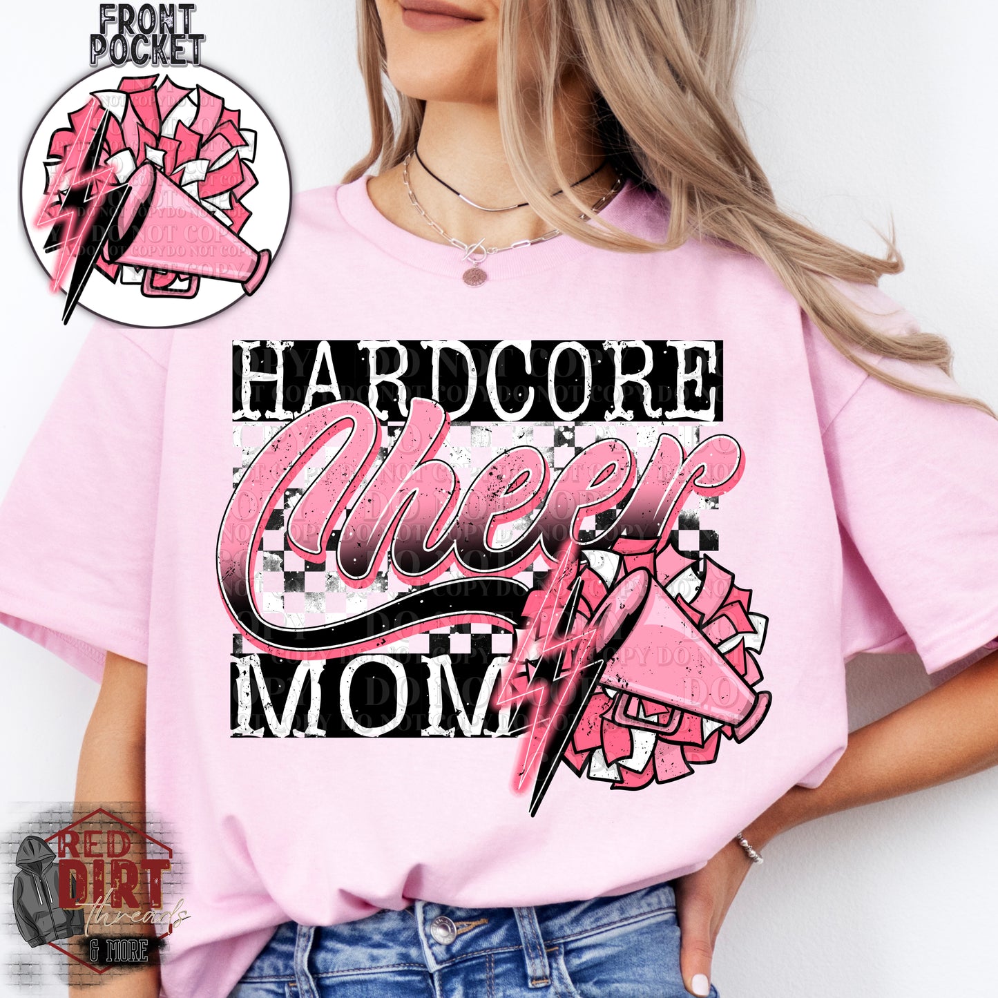 Hardcore Cheer Mom DTF Transfer with Pocket | Trendy Sports DTF Transfer | High Quality Image Transfers | Ready to Press | Fast Shipping