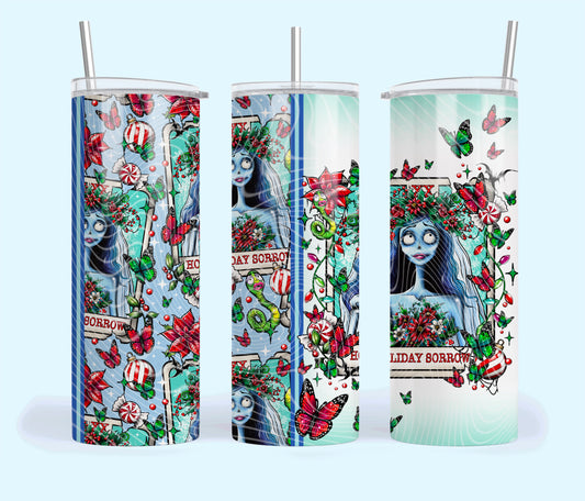 Holiday Sorrow Insulated Tumbler with Plastic Lid and Sealed Reusable Straw | Trendy Creepy Christmas Tarot Cup | Hot/Cold Tumbler