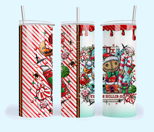 The Hollis-Ho Insulated Tumbler with Plastic Lid and Sealed Reusable Straw | Trendy Creepy Christmas Tarot Cup | Hot/Cold Tumbler