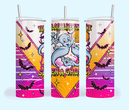 You Look Like You've Seen A Ghost Insulated Tumbler with Plastic Lid and Sealed Reusable Straw | Trendy Spooky Cup | Hot/Cold Tumbler