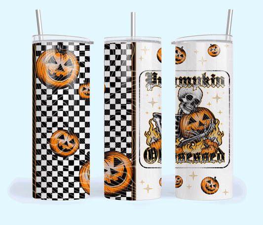 Pumpkin Obsessed Insulated Tumbler with Plastic Lid and Sealed Reusable Straw | Trendy Halloween Cup | Hot/Cold Tumbler