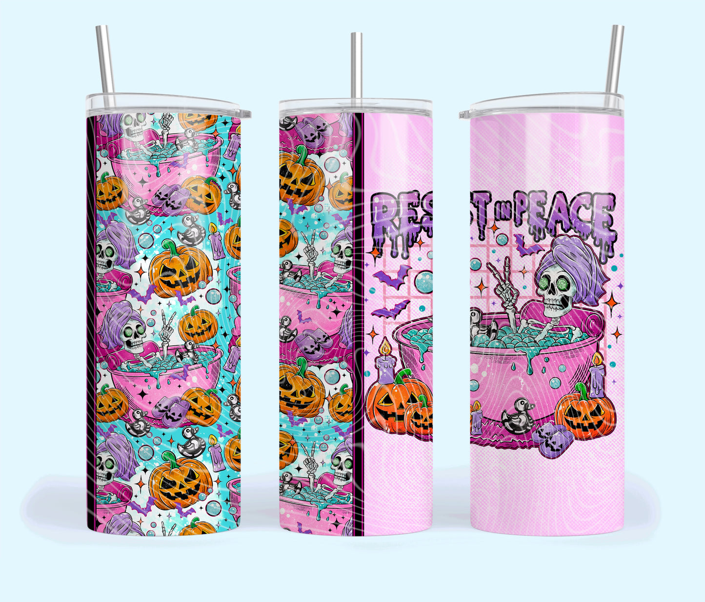 Rest in Peace Insulated Tumbler with Plastic Lid and Sealed Reusable Straw | Trendy Halloween Cup | Hot/Cold Tumbler